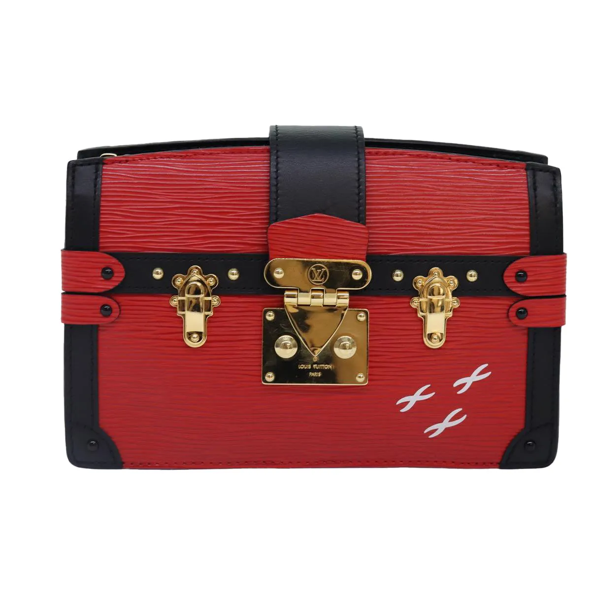 Trendy Inspired Louis Vuitton Epi Trunk Clutch Shoulder Bag Red Black M51697 Lv Auth Ar12517a