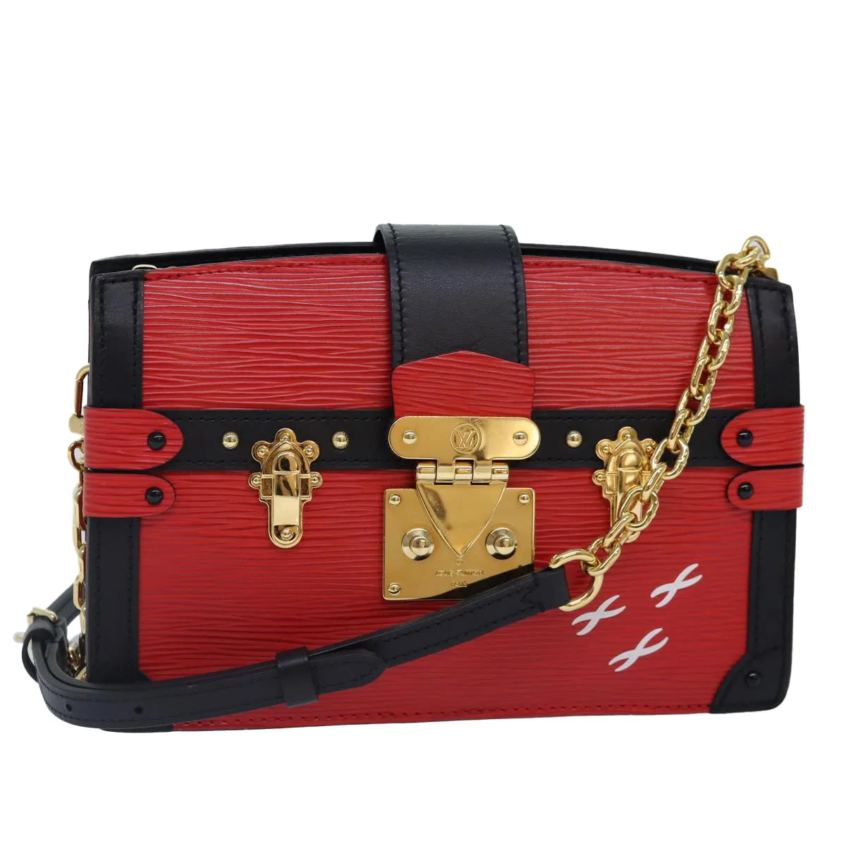 Trendy Inspired Louis Vuitton Epi Trunk Clutch Shoulder Bag Red Black M51697 Lv Auth Ar12517a