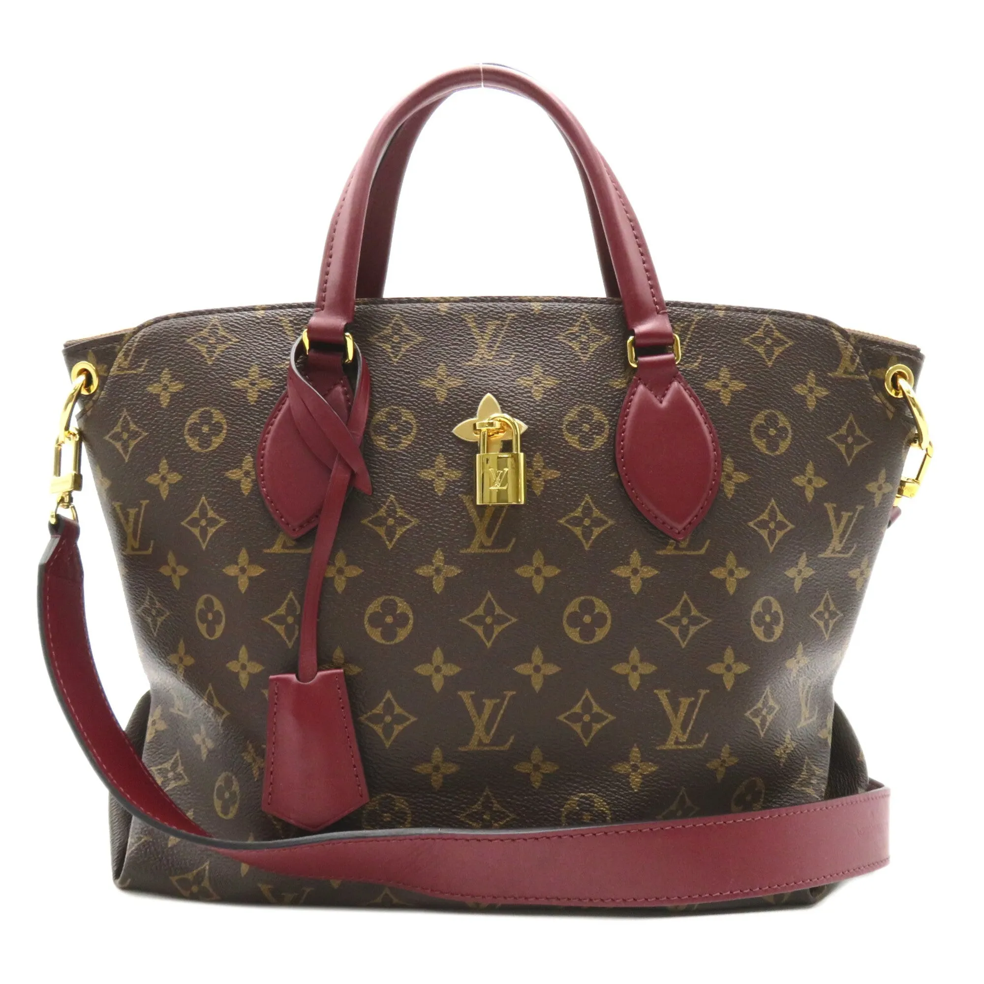 Trendy Inspired Louis Vuitton Flower Zip Tote Mm Brown Red Bordeaux Monogram Pvc Coated Canvas Leather M44348