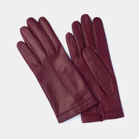 Women's Silk Lined Leather Gloves in Burgundy