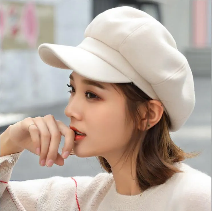 Wool  Women Beret Autumn Winter Octagonal Cap Hats Stylish Artist Painter